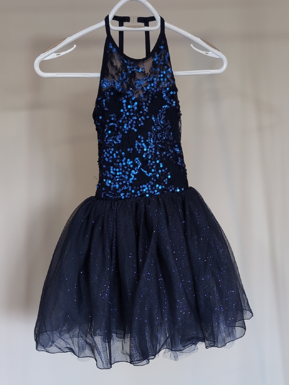 Girls Navy Sequin Tulle Halter Dance Dress